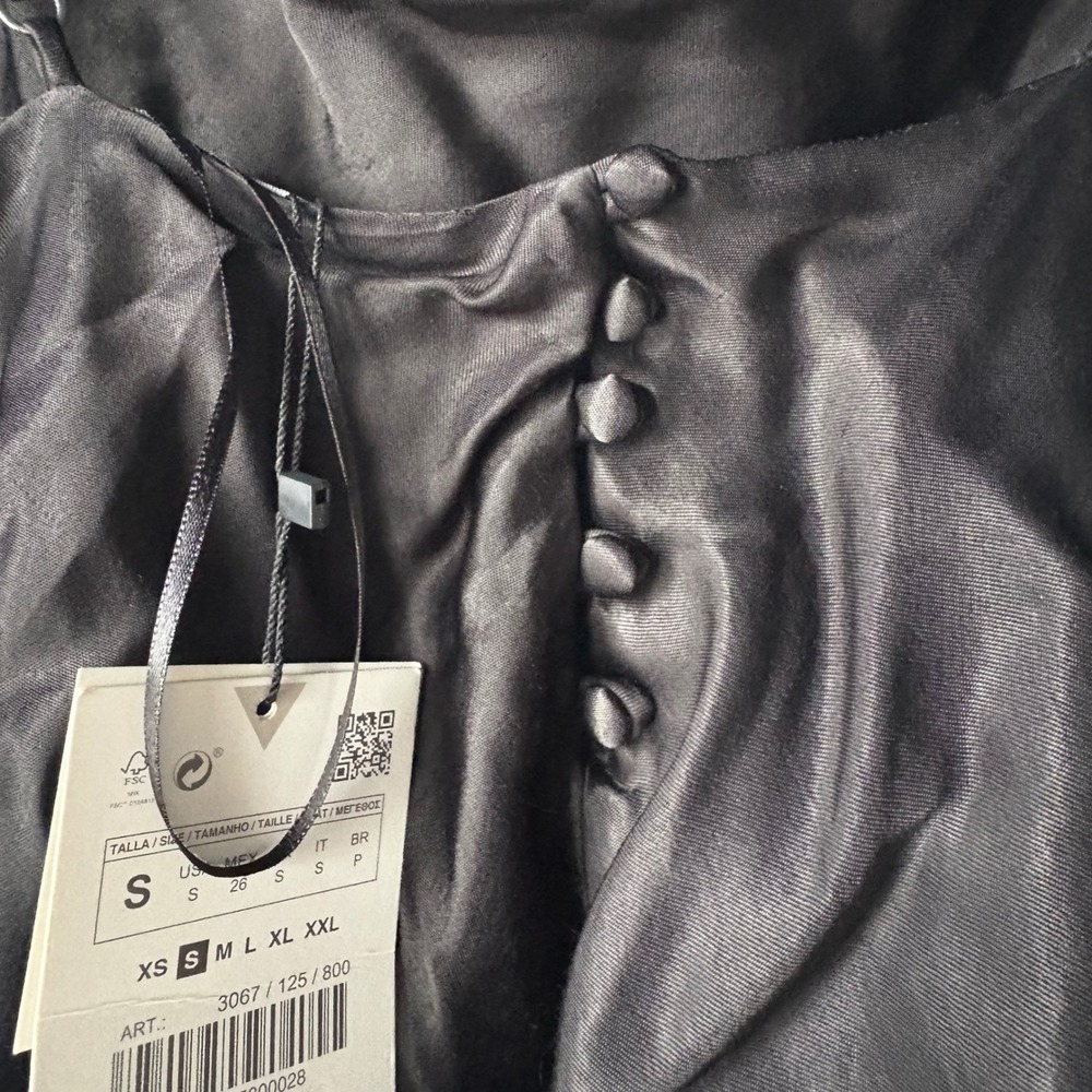 Zara Cowl Neck Black Satin Cami Top Small - Picture 4 of 5